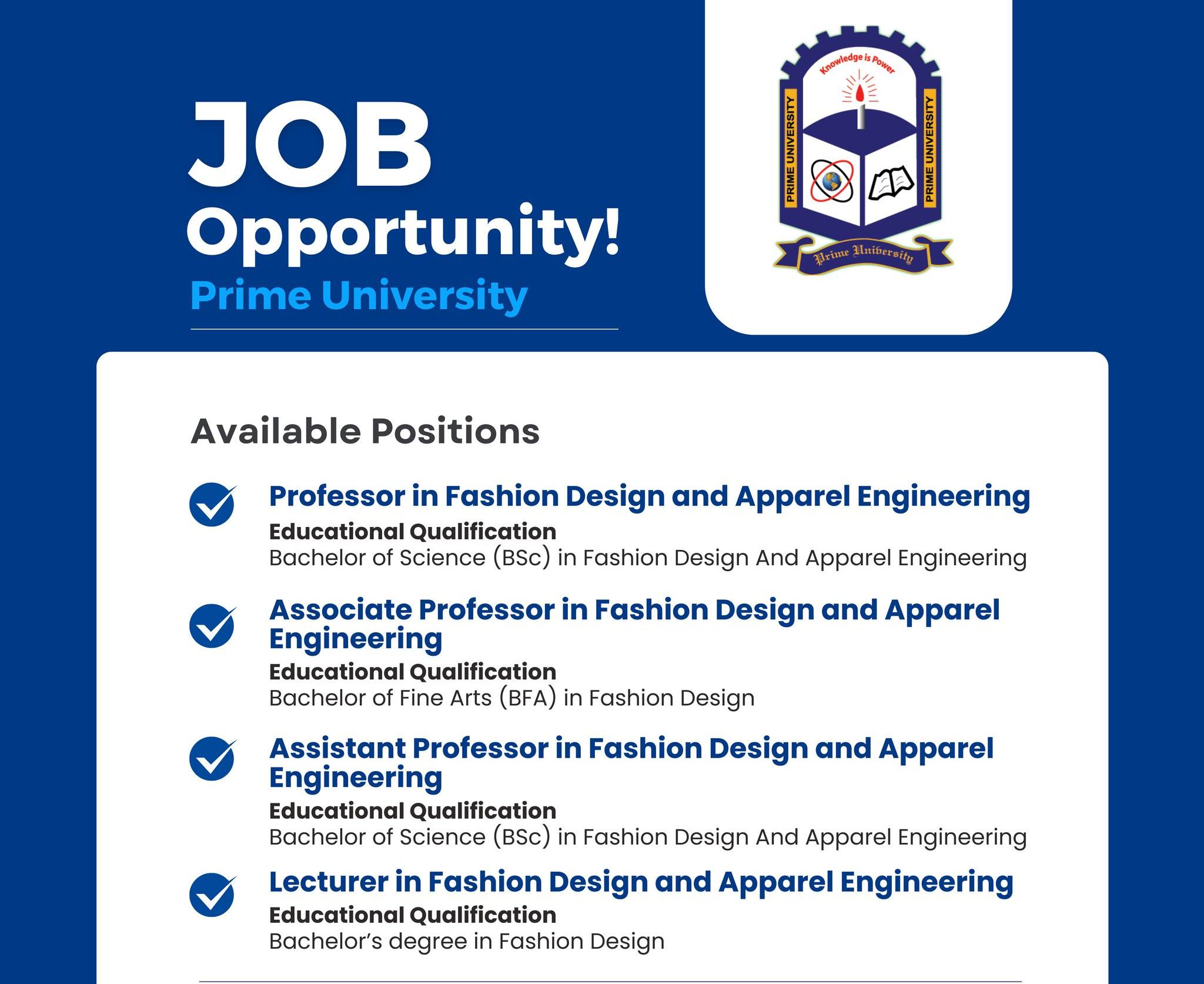 Prime University Job Offer